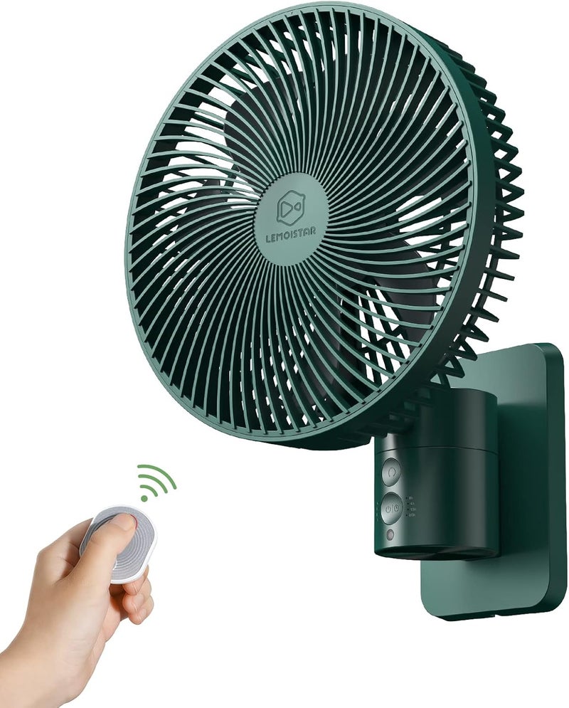 LEMOISTAR 8 Inch Small Wall Mounted Fan with Remote Control, 90° Oscillating, 4 Speeds High Velocity, Timer, Adjustable Tilt, 70 Inch Cord, Quiet, for RV Bedroom Home Office Garage-Green&Black - Image 1